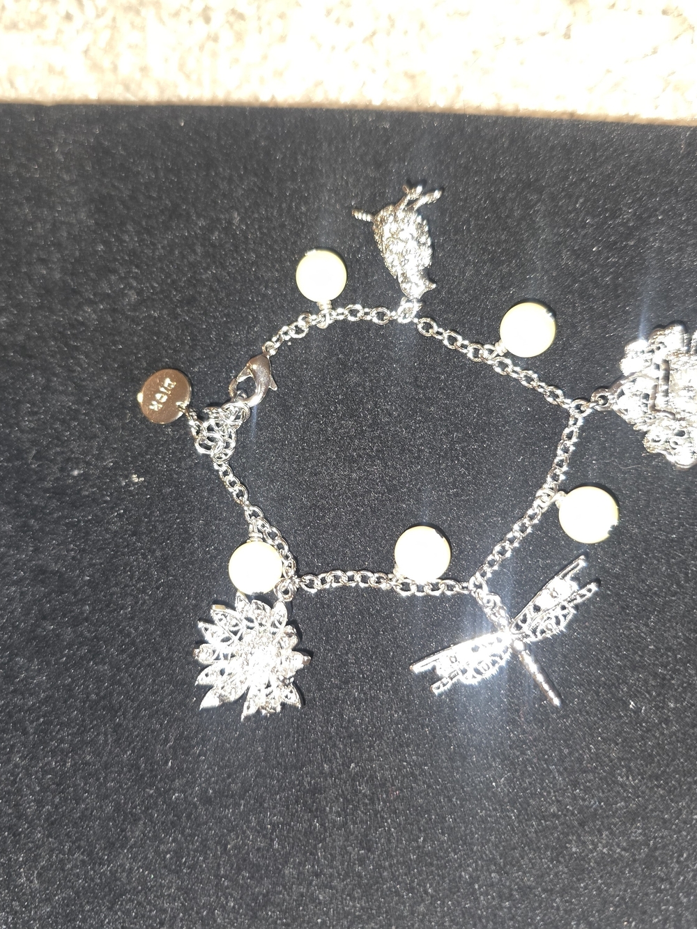 Dior Charming Silver Tone Charm Bracelet with White Accents